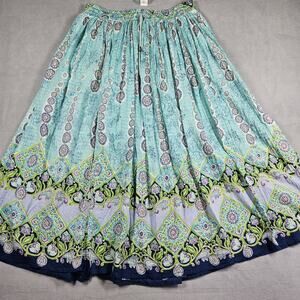 Take Two Maxi Skirt Womens XL Blue Geometric Pull on Boho Gypsy Festival Fairy
